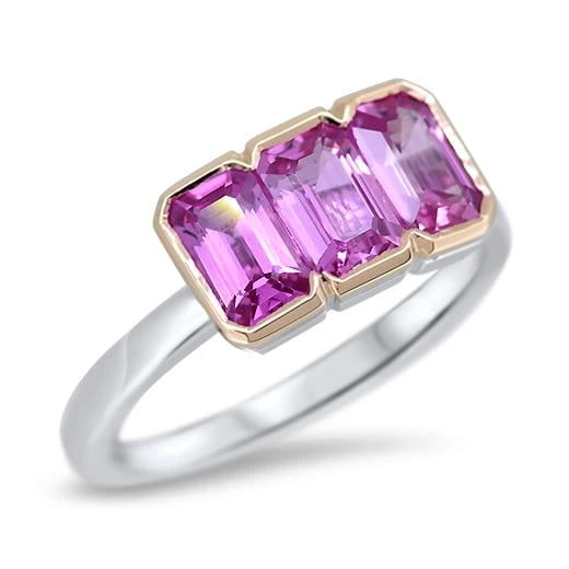 wyatt-jewellery-Bespoke-pink-sapphire-emerald-cut-trilogy-ring-engagement-ring