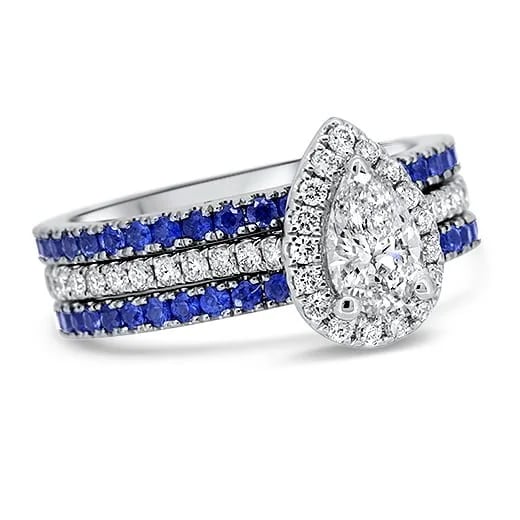 wyatt-jewellery-Bespoke-platinum-diamond-sapphire-pear-shaped-engagement-ring-halo-cluster-pave-stackwedding-ring-eternity