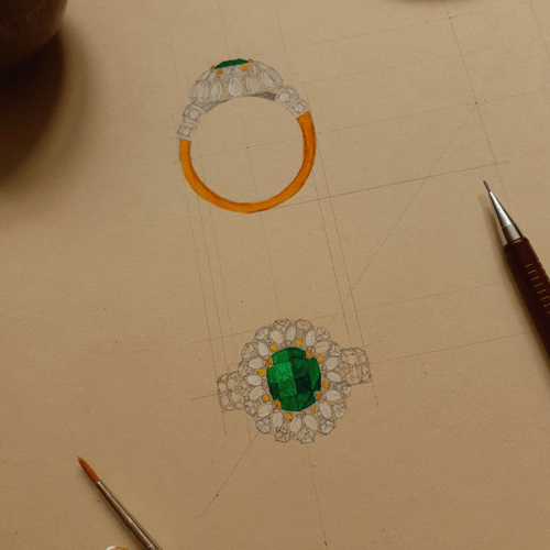 Recent concept sketch for a Tourmaline & Diamond cocktail ring