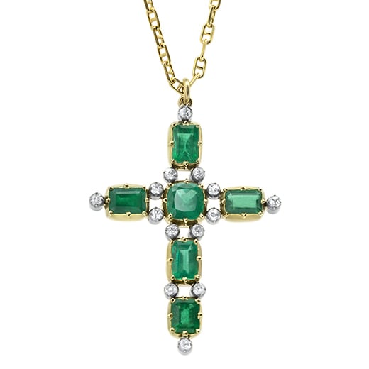 Emerald and diamond Georgian inspired cross